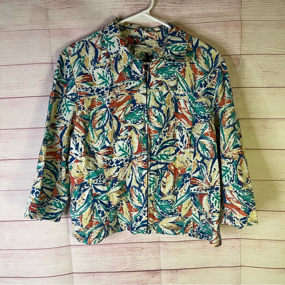 Coldwater Creek Linen Rayon Blend Multi Color Full Zipper Jacket‎ Size Large